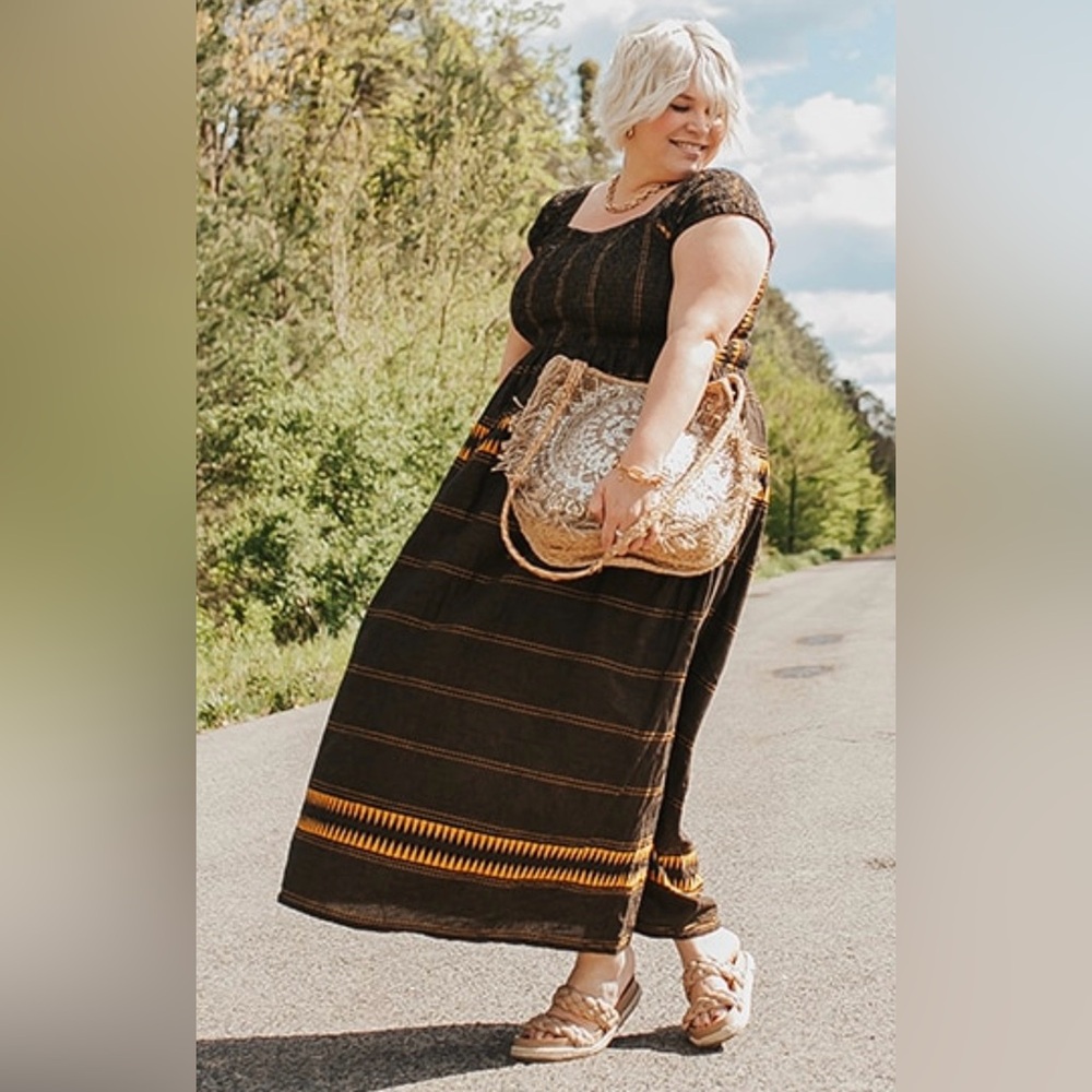 Ulla Popken Black and Yellow Midi Dress